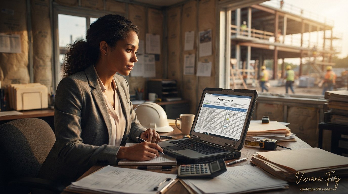 Construction accountant reviewing change order billing